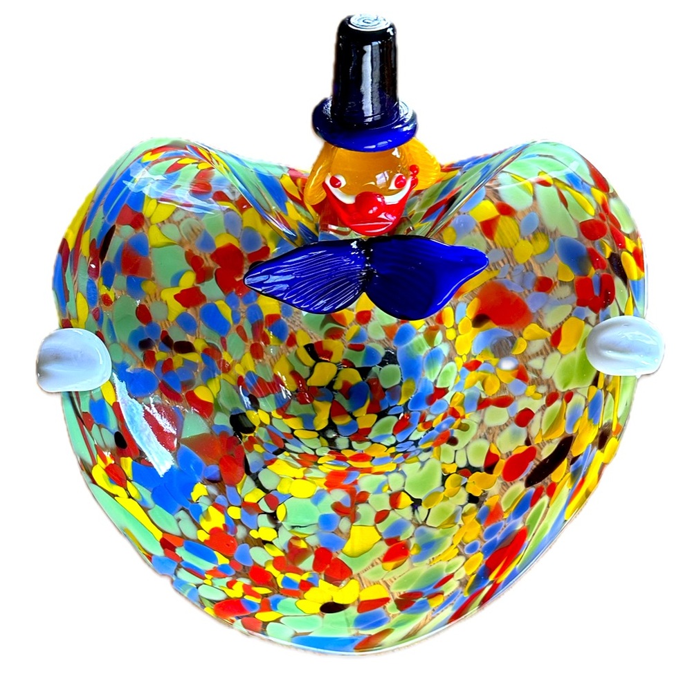 Vintage Murano multicolor glass clown bowl